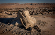 Destroyed statue of Hafez al-Assad in Damascus