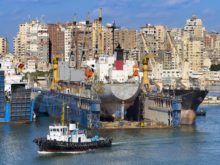 Tug and dry dock  in Alexandria container port, Egypt