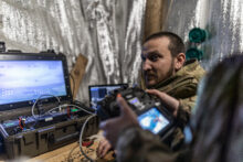 Ukrainian soldiers prepare Bliskavka attack drone against Russian positions in Donetsk
