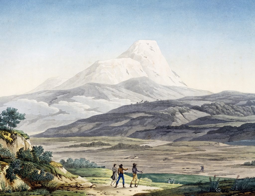 Vulcano Cayambe in region of Quito, Ecuador, engraving from Views of Andes and monuments of indigenous peoples of America, by Alexander von Humboldt (1769-1859) and Aime Bonpland (1773-1858), 1810, Paris, South America, 19th century